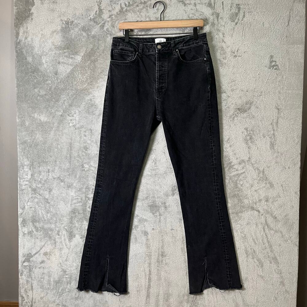 ANINE BING Roxanne Jean Black Tie Split Cuffs Raw Hems 32 Modern Chic Effortless